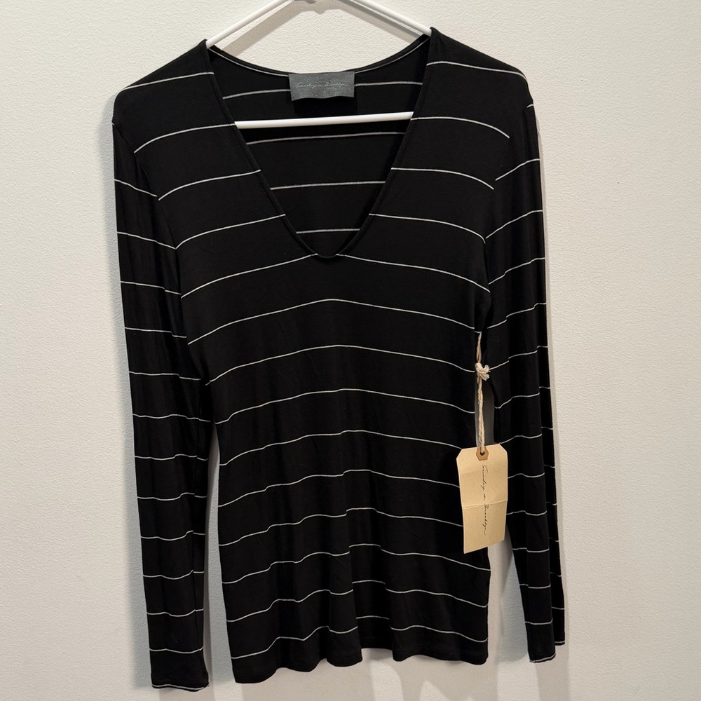 Sunday in Brooklyn Black and White Striped Long Sleeve Top